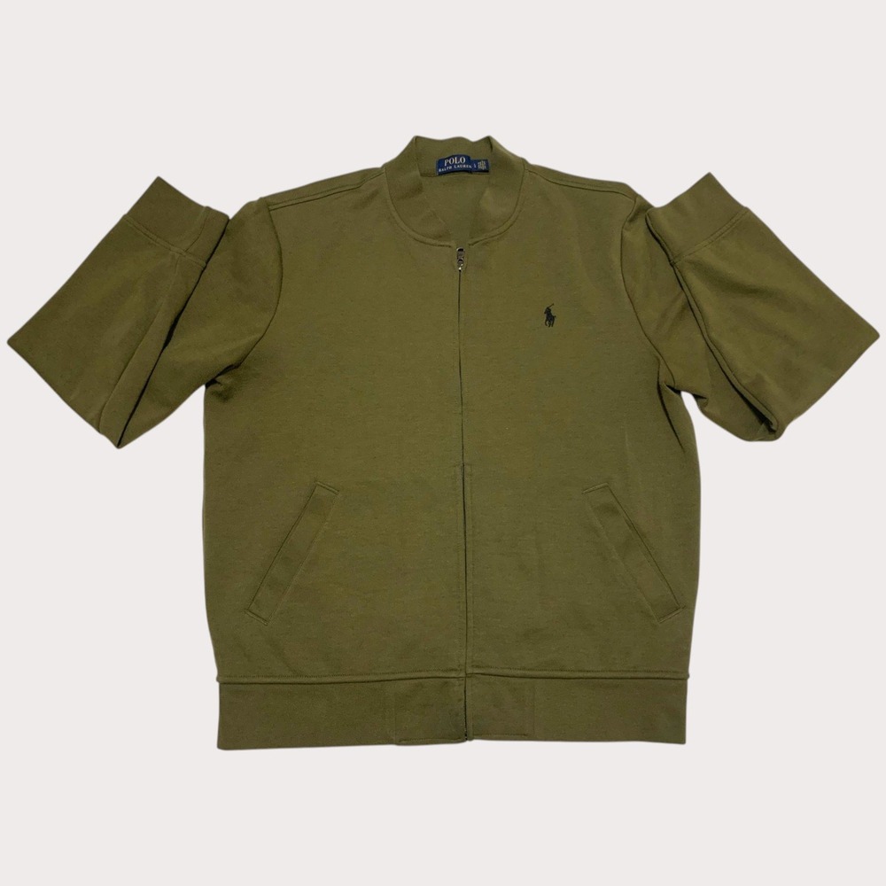 Polo Ralph Lauren Mens Olive Green Double-Knit Full Zip Bomber Track Jacket L
